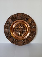Kopcsányi Ottó / 1933/ ötvösművész tervezte, bronz fali tányér, Mid-Century, retro