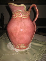 Szecessziós rózsaszínű kiöntő , francia majolika ,jelzett de nehezen azonosítható , 32 cm