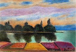 László Vizy: beautiful pastel river bank