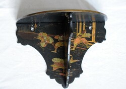 Antik ázsiai lakk fali konzol , polc 17,3 x 8,6 x 12,8 cm