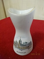 Aquincum porcelán váza, Budapest felirattal, a Parlament látképével. Jókai.