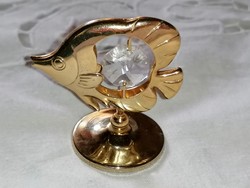 Gold-plated fish figure, with polished crystal, on base. Lucky 298.