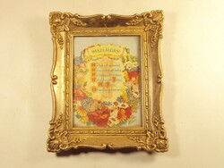 Régi retro díszes aranyozott műanyag képkeret Házi Áldás képpel  - méretei: 18,5 x 15,3 cm