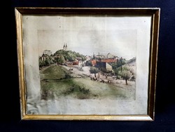 Dudás Jenő szignóval színezett akvarell Tihany 53 x 43 cm