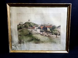Dudás Jenő szignóval színezett akvarell Tihany 53 x 43 cm