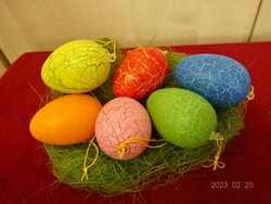 Húsvéti tojás, hajszál erezett mintával, magassága 6 cm. Hat darab. Jókai.