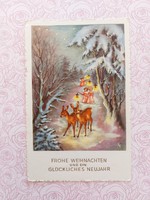 Régi karácsonyi képeslap levelezőlap őzikék angyalkák