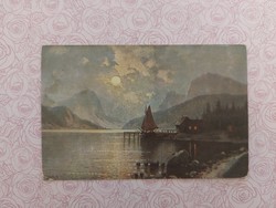 Old postcard 1912 postcard landscape with ship