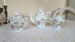 Csodaszép,szecessziós porcelán teáskanna,kiöntő és cukortartó