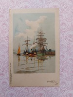 Régi képeslap 1900 levelezőlap tenger hajó kikötő