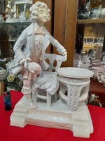 XIX.Század Vége Austria,Podany Jellegű Lovas Fiú Porcelán Figura,Szobor,Életkép.37 cm.
