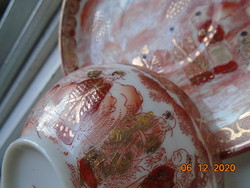 Kutani Suzuki aranyozott tojáshéj porcelán teás szett ritka  szerzetesek és panoramikus táj mintával