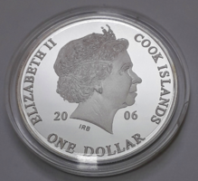 2006 évi EZÜST COOK szigetek emlék 1 dollár II. Erzsébet  arcképével 20 5 gramm