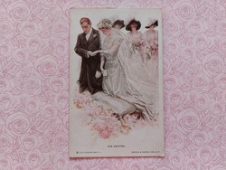 Régi képeslap művészeti levelezőlap esküvő