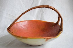 Industrial arts and crafts retro ceramic fruit bowl wicker handle 20 x 20 12.5 cm