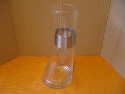 Design glass bottle, decanter, pourer with stainless steel collar on the neck