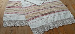 Soft cotton towel or tablecloth with folk lace edge, 43 x 140 cm.