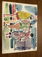 Emőd Aurél (1897 - 1958) [1.] Akvarell MNG pecsétes kiviteli engedély