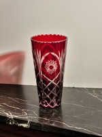 Csiszolt Bíborvörös Kristályváza 20cm -- ólomkristály váza bíbor vörös piros bordó