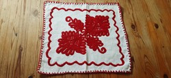 Richly embroidered folk art written tablecloth, tablecloth 37 x 34 cm.
