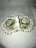 Antique (1800s), porcelain salt and pepper holder! With flowers, floral patterns! With gilded decoration