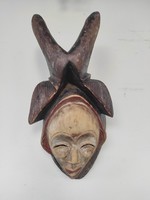 Antik afrikai patinás kopottas fa maszk Punu népcsoport Gabon africká maska 730 Le dob 96 6865