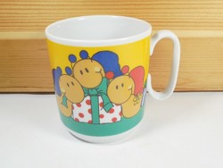 Retro old mug with apple logo, children's story pattern