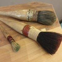 Old handmade hair brushes for decoration, shop fittings, vintage, loft, museum, exhibition