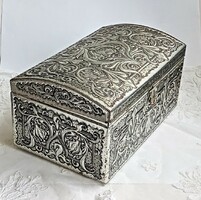 Art Nouveau embossed biscuit metal box chest 17x27x15cm