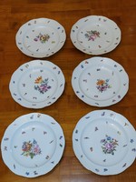 6 antique Herend flat plates with flower pattern