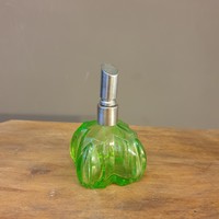 Metszett üveg zöld parfümös üveg dísznek, gyűjteménybe, ajándék nőknek