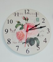 Vintage design rose-decorated, rosy wall clock
