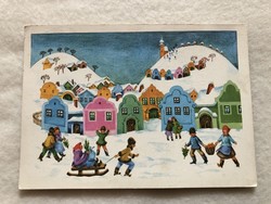 Régi Karácsonyi képeslap, rajzos levelezőlap - B. Lazetzky Stella rajz                          -4.