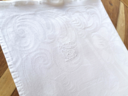 Art deco old damask tablecloth tablecloth geometric flower pattern ka monogram 142 x 135