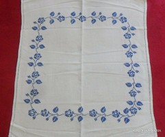 Old, embroidered, azure, linen tablecloth (63 x 56cm)