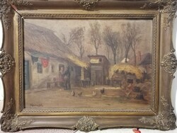 Szignózott Egerváry Potemkin Ágost festmény antik régi keretben