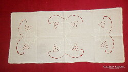 Old, crocheted, crocheted bordered grape patterned needlework tablecloth (41 x 86 cm)