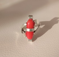 Unique silver ring with coral