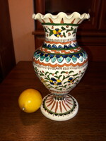 Marked, flower-patterned ceramic vase - 22 cm