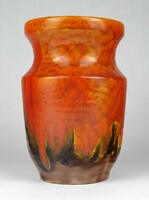 1M057 Narancssárga mázas mid century iparművész kerámia váza 15.5 cm