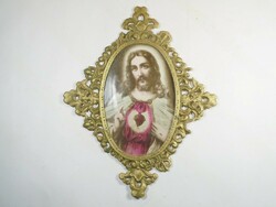 Old retro ornate gilded plastic picture frame with a holy image of Jesus - dimensions: 23 x 18.5 cm