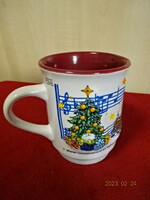 Karácsonyi porcelán pohár, Ausztria. Domború felület, belseje bordó. Jókai.