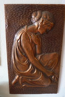 Réz bronz akt dombormű kép portré nő virágszedő