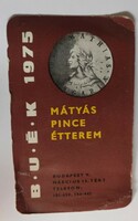 Mátyás pince restaurant card calendar 1975