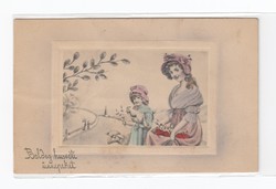 Húsvéti képeslap postatiszta 1900 "nagyon szép antik képeslap, Anya és lánya"