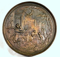 Antique historicizing scene bronze wall decoration bowl