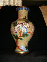 Hatalmas AntiK chinai rekesz zománc váza,(Cloisonne ) 25-cm aranyozott kuriózum extraság eladó