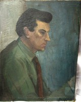 Szocreál olajfestmény, portré, vászon, jelztett, keret nélkül, 65 x 50 cm