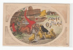 Húsvéti képeslap postatiszta 1900 hosszúcímzéses "Törpe csibékkel"