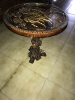 Oriental Chinese lacquer table with glass top coffee table with carved relief decoration